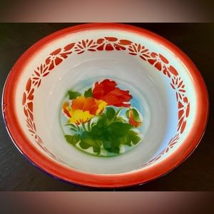 White Floral Enamel Bowl - Farmhouse Decor -Rare Find